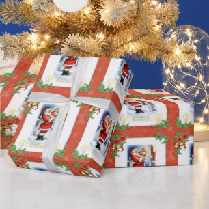 Weihnachten mit Vintage-Weihnachtsmann und Poinset Geschenkpapier