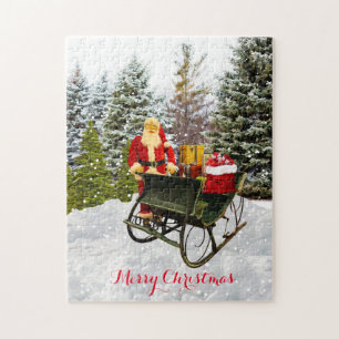 Weihnachten mit Vintage-Weihnachtsmann und seinem Puzzle