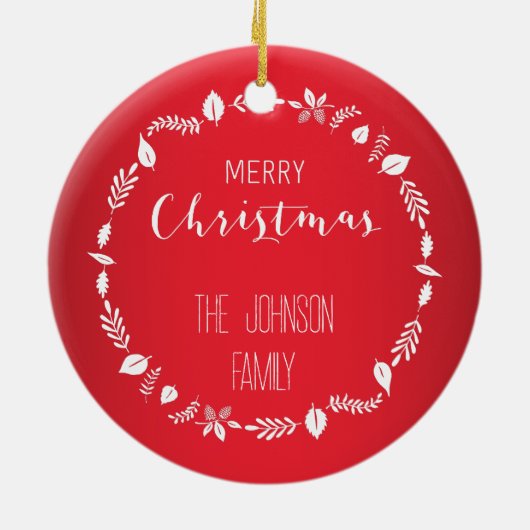 Weihnachten mit weißem Blätter Keramik Ornament (Hinten)