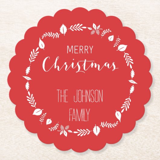 Weihnachten mit weißem Blätter Untersetzer (Vorderseite)