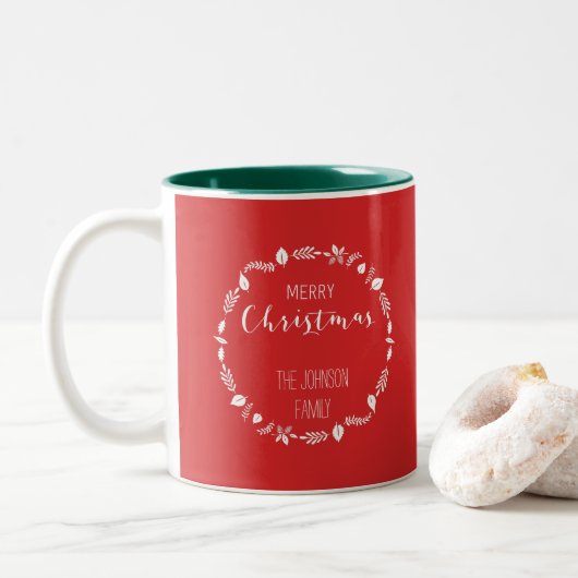 Weihnachten mit weißem Blätter Zweifarbige Tasse (Mit Donut)