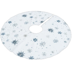 Weihnachten mit weißen blauen Schneeflocken Polyester Weihnachtsbaumdecke