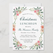 Weihnachten Mittag Winter Florals Grüne Einladung (Vorderseite)