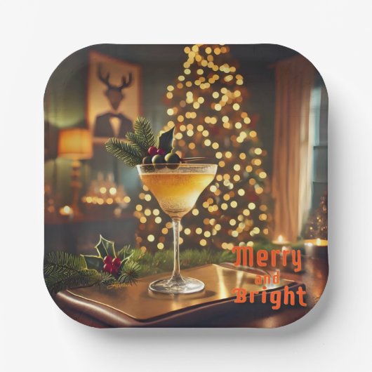 Weihnachten Mitte des Jahrhunderts Merry & Bright Pappteller (Vorderseite)