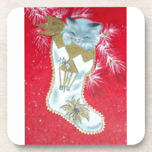 Weihnachten Mitte Jahrhundert Kitten Untersetzer