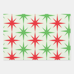 Weihnachten Mitte Jahrhundert Rot Grün Atomare Ste Geschenkpapier Set