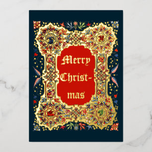 Weihnachten Mittelalterlicher Illuminierter Stil Folien Feiertagskarte