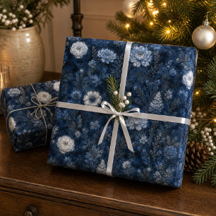 Weihnachten Mitternachtsblau und Weiß Wintergesche Geschenkpapier Set