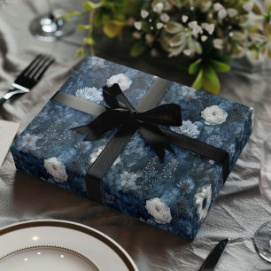 Weihnachten Mitternachtsblau und Weiß Wintergesche Geschenkpapier Set