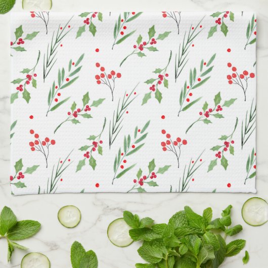 Weihnachten Mixed Botanical Pattern Küchentuch (Gefaltet)