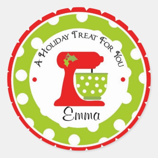 Weihnachten Mixing Bowl mit Polka Dots Runder Aufkleber (Vorderseite)