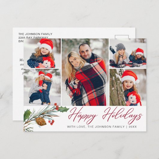 Weihnachten Modern 5 FOTO Collage Grußurlaub Postkarte (Vorne/Hinten)