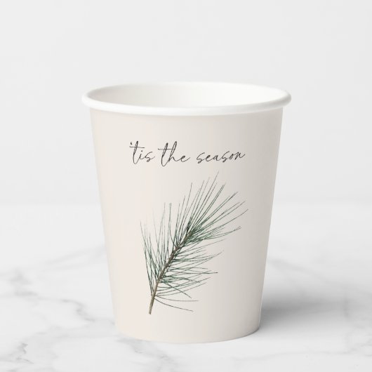 Weihnachten Modern Evergreen Tree Pine Needles Pappbecher (Rückseite)