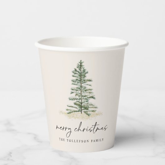 Weihnachten Modern Evergreen Tree Pine Needles Pappbecher (Vorderseite)