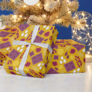 Weihnachten Modern Lila Gelbes Muster Geschenkpapier