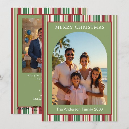 Weihnachten Modern Rot Grün Gestreift 2 Bogen Foto (Vorne/Hinten)