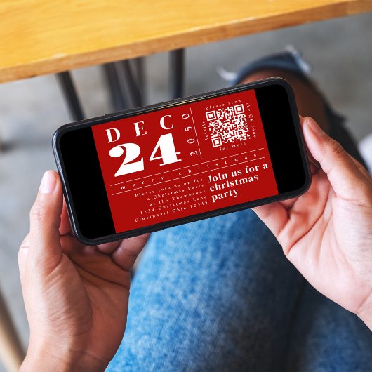 Weihnachten Modern Simple Red Bold Strips QR Code Einladung