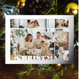 Weihnachten Moderne Buchstaben Fünf Fotos Familie Folien Feiertagskarte