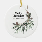 Weihnachten Moderne elegante Wasserfarbe botanisch Keramik Ornament (Vorne)