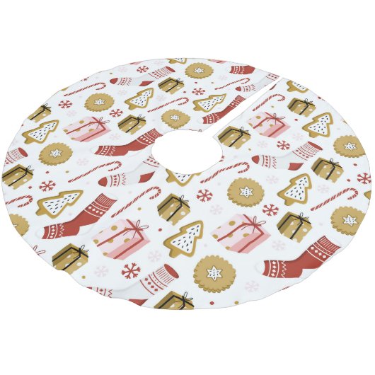 Weihnachten Moderne Girly Pink Cookies Strümpfe Ge Polyester Weihnachtsbaumdecke (Schrägansicht)