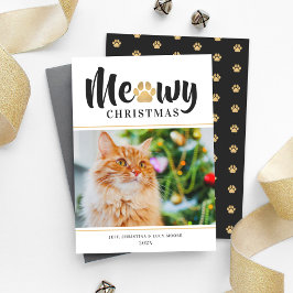 Weihnachten Moderne Gold Cat Foto Holiday Card