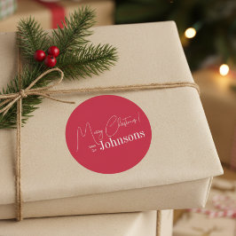 Weihnachten Moderne Rote Familie Runder Aufkleber