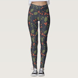 Weihnachten Moderner Urlaub Foliage Holly Grüne Leggings