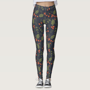 Weihnachten Moderner Urlaub Foliage Holly Grüne Leggings