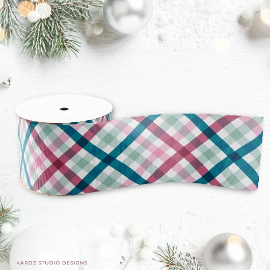 Weihnachten Modernes Kariertes Aquamarin Magenta R Ripsband