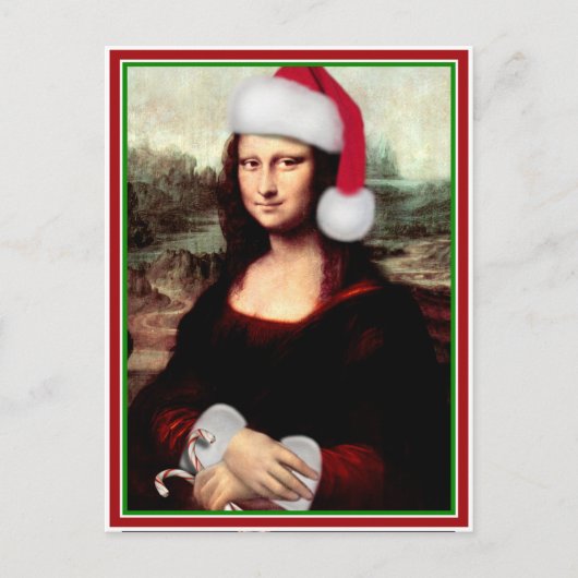 Weihnachten Mona Lisa mit Weihnachtsmannmütze (Vorderseite)