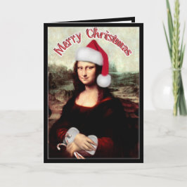 Weihnachten Mona Lisa mit Weihnachtsmannmütze