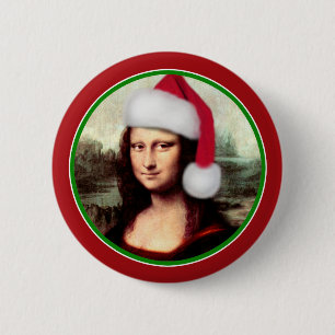 Weihnachten Mona Lisa mit Weihnachtsmannmütze Button