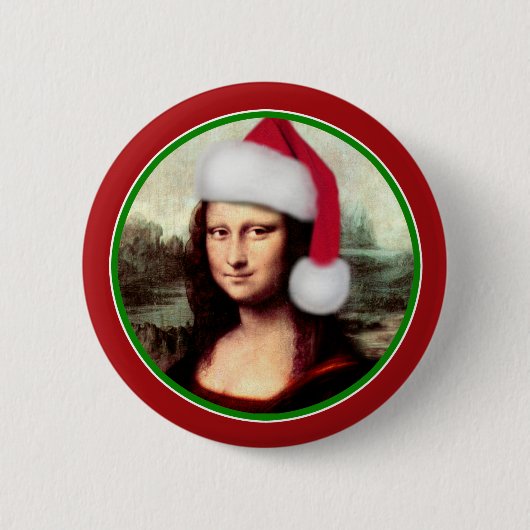 Weihnachten Mona Lisa mit Weihnachtsmannmütze Button (Vorderseite)