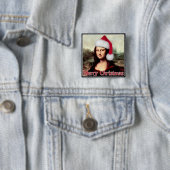 Weihnachten Mona Lisa mit Weihnachtsmannmütze Button (Beispiel)