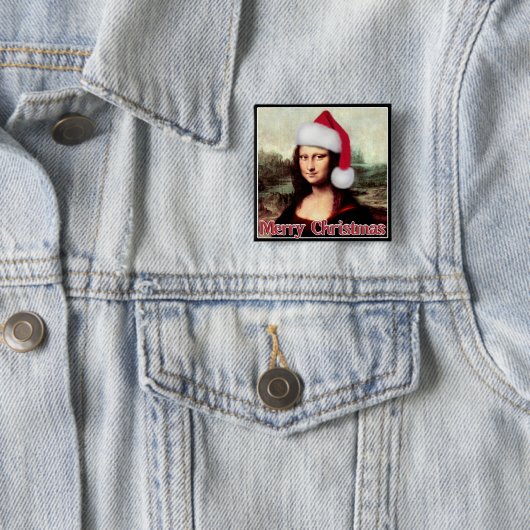 Weihnachten Mona Lisa mit Weihnachtsmannmütze Button (Beispiel)