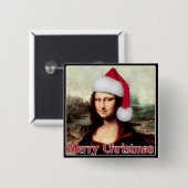 Weihnachten Mona Lisa mit Weihnachtsmannmütze Button (Vorne & Hinten)