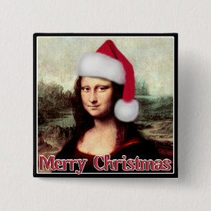 Weihnachten Mona Lisa mit Weihnachtsmannmütze Button