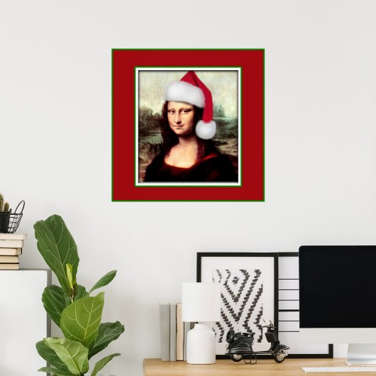 Weihnachten Mona Lisa mit Weihnachtsmannmütze Poster (Heimbüro)