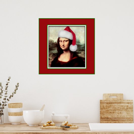 Weihnachten Mona Lisa mit Weihnachtsmannmütze Poster (Küche)