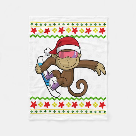 Weihnachten Monkey Snowboarden Snowboard Snowb Fleecedecke (Vorderseite)