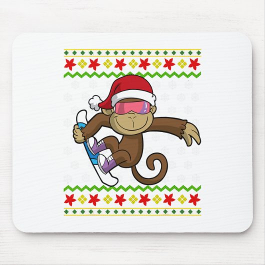 Weihnachten Monkey Snowboarden Snowboard Snowb Mousepad (Vorne)