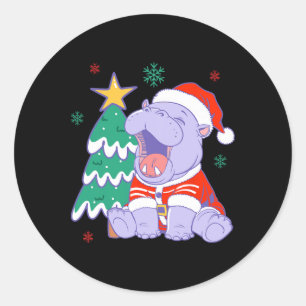 Weihnachten Moo Deng Xmas Baum Schlafanzug Süßes M Runder Aufkleber