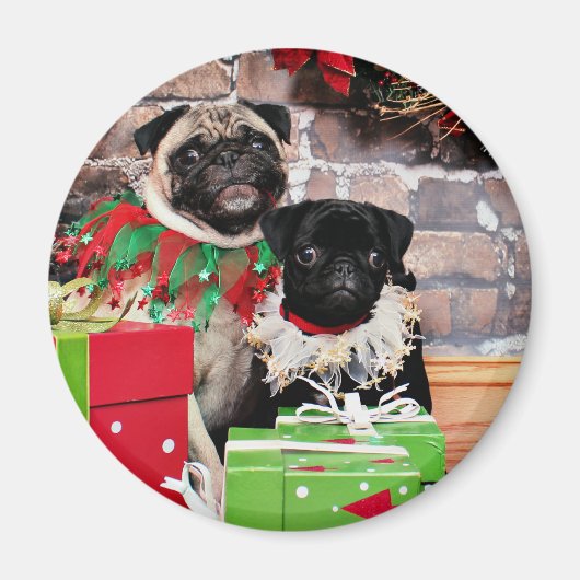 Weihnachten - Mops - Daisy Mae und Lily Lou Magnet (Vorne)