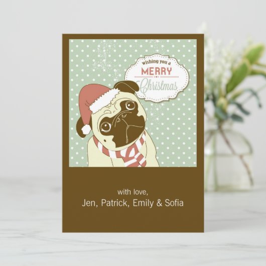 Weihnachten Mops! Niedlicher kleiner Hund in der W (Stehend Vorderseite)