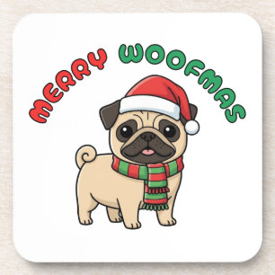 Weihnachten Mops Untersetzer: Frohe Weihnachten Getränkeuntersetzer