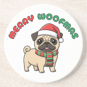 Weihnachten Mops Untersetzer: Frohe Weihnachten Getränkeuntersetzer