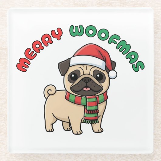 Weihnachten Mops Untersetzer: Frohe Weihnachten Glasuntersetzer (Vorderseite)