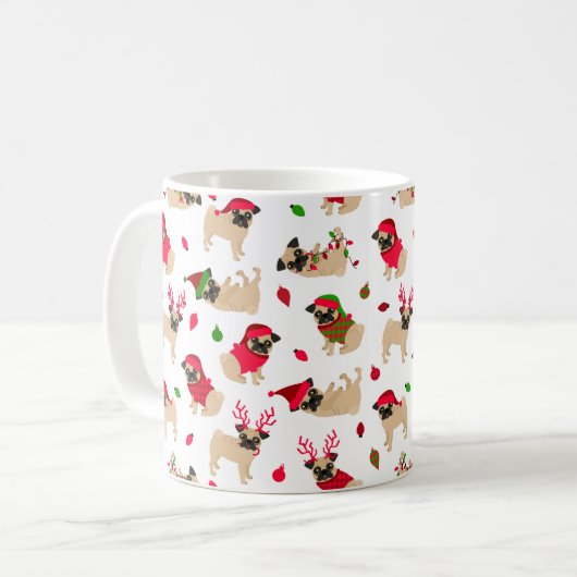 Weihnachten-Möpse Weiß Kaffeetasse (Vorderseite Links)