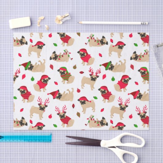 Weihnachten-Möpse Weiß Seidenpapier (Handwerk)