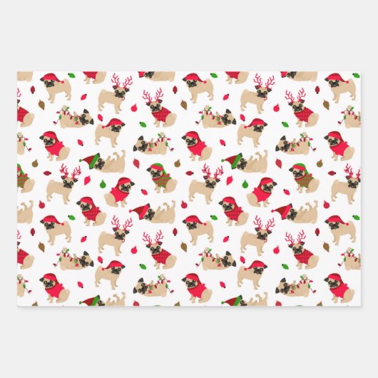 Weihnachten-Möpsen Geschenkpapier Set (Vorderseite)